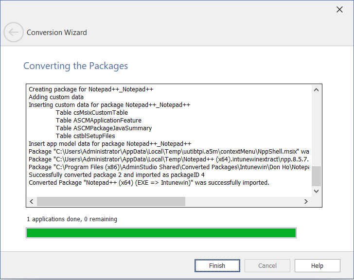 Conversion Wizard / Converting the Packages