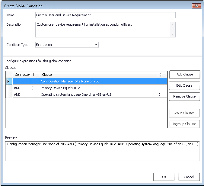 Building an Expression on the Create Global Condition Dialog Box