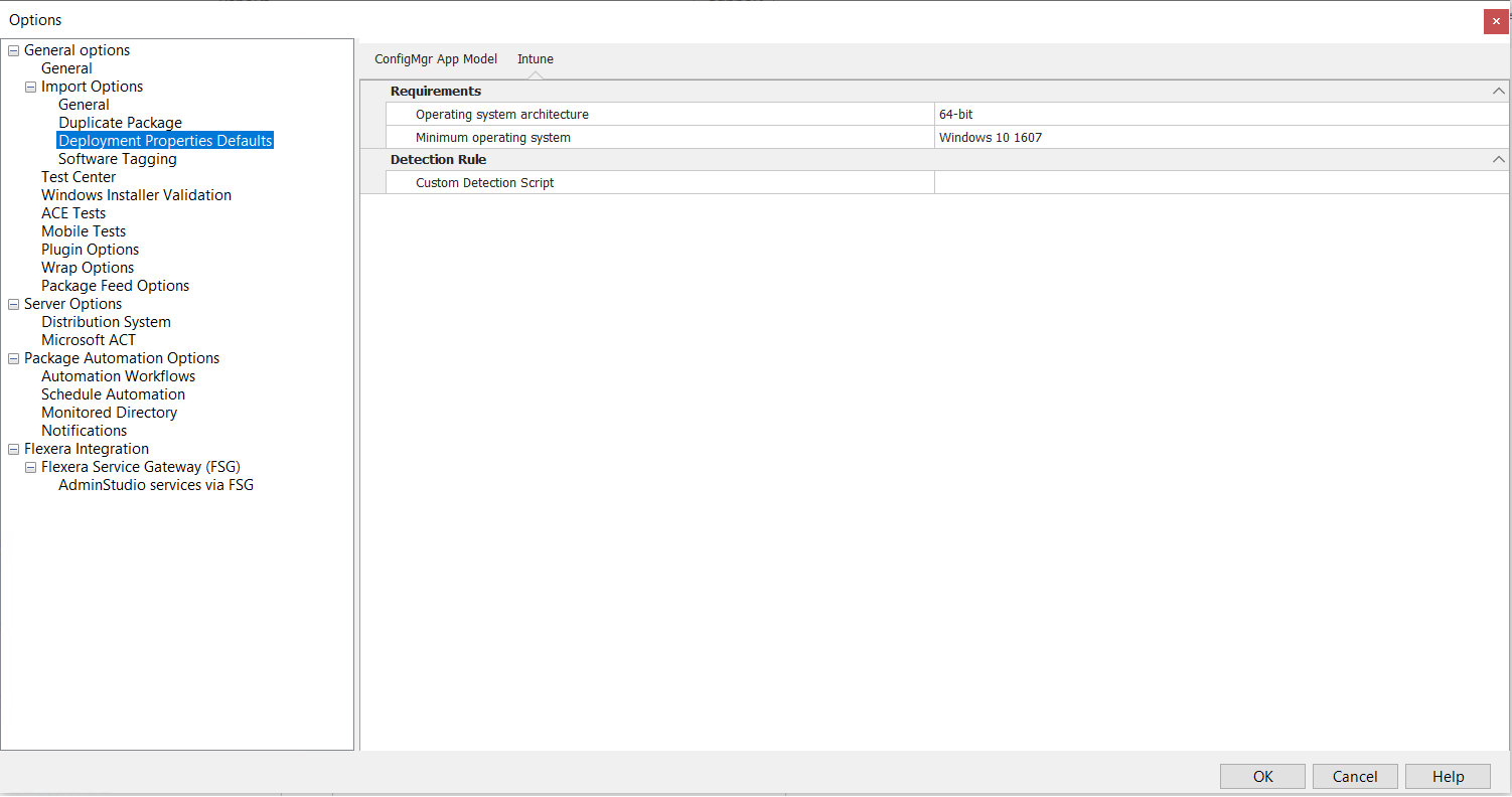 Deployment Properties Defaults / Intune Tab
