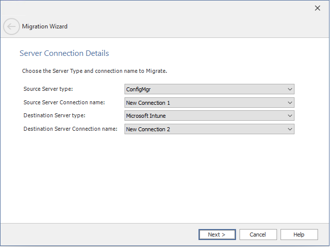 Migration Wizard / Server Connection Details Panel