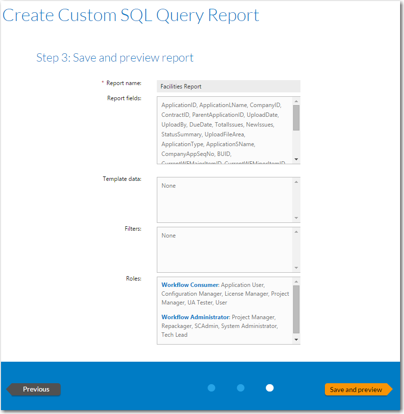 Save and Preview Report Panel