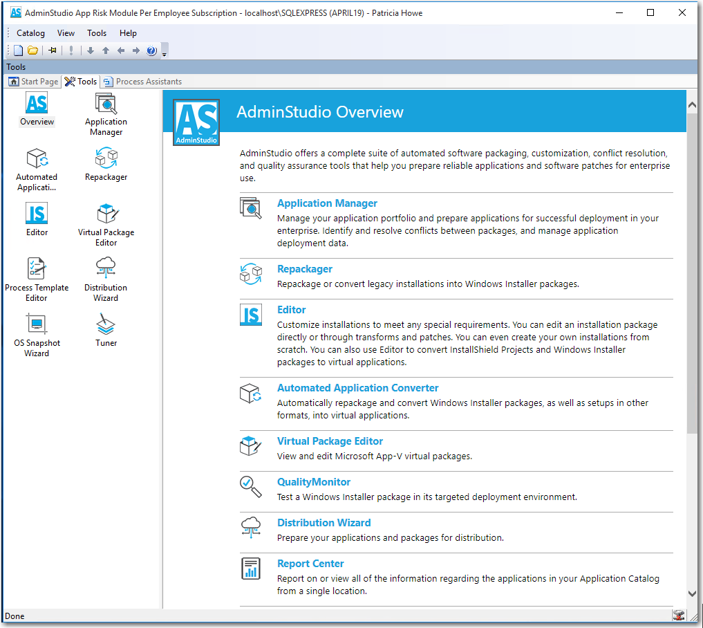 AdminStudio Interface Tabs