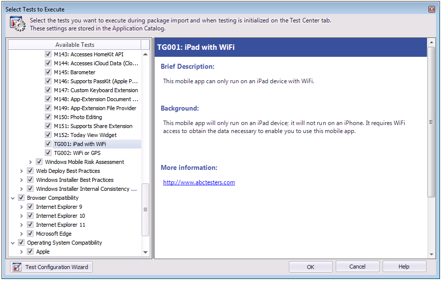 Select Tests to Execute Dialog Box